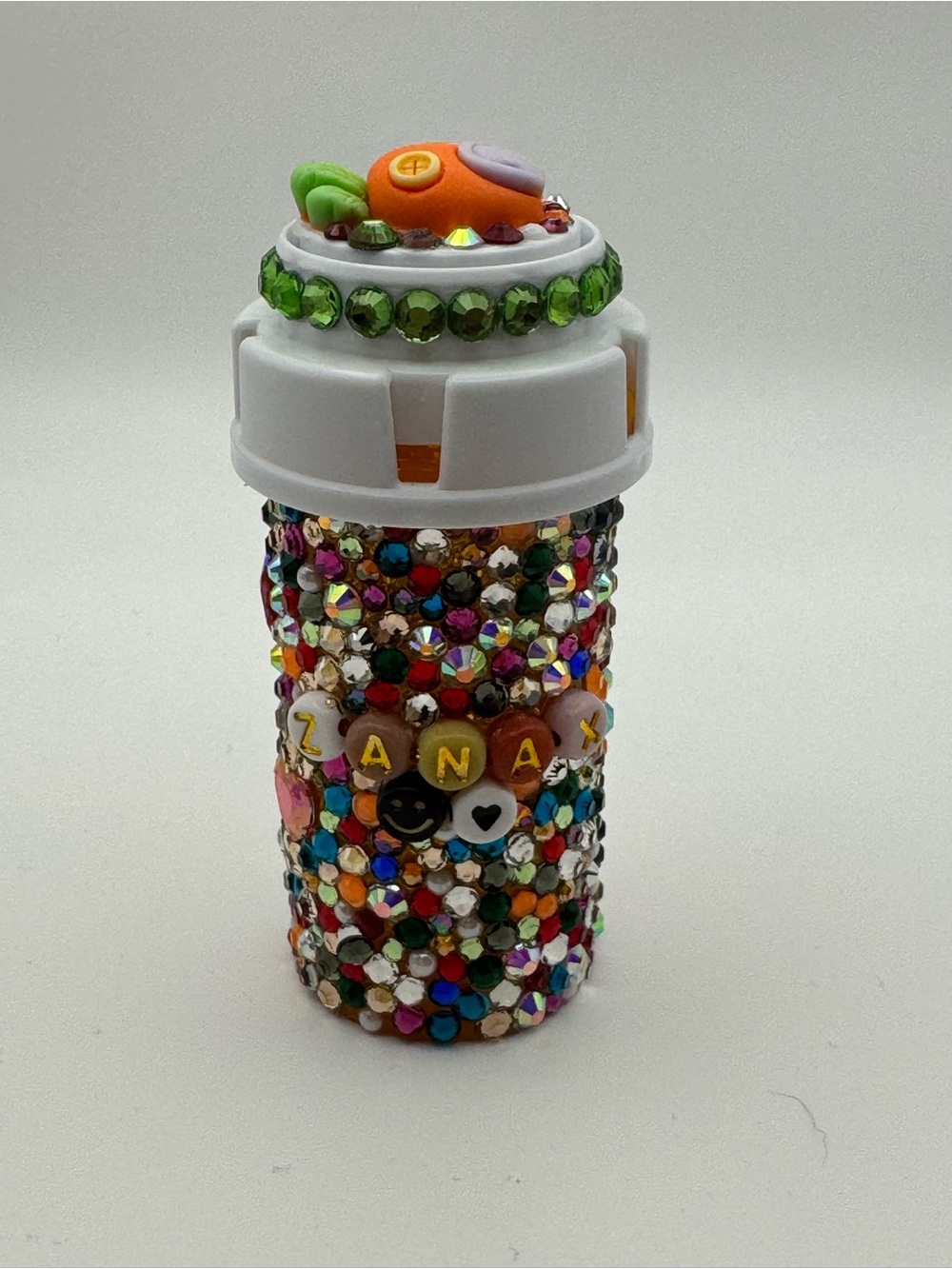 Hand Crafted Multicolor Rhinestone Pill Bottle Decor